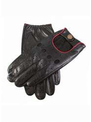 Dents black leather gloves with berry red detailing